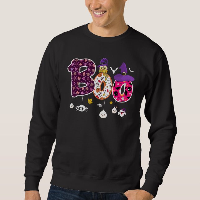 Boo With Spiders And Witch Hat Halloween 1 Sweatshirt (Front)