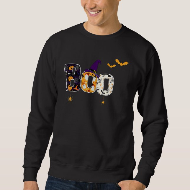 Boo With Spiders And Witch Hat Halloween 2 Sweatshirt (Front)