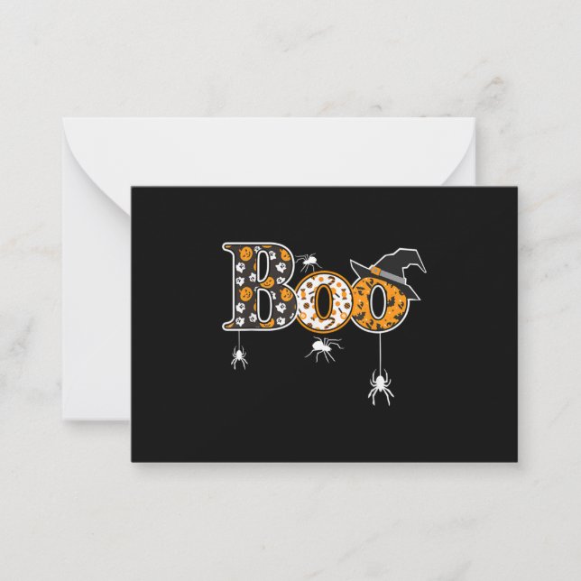 Boo With Spiders And Witch Hat Halloween Card (Front)