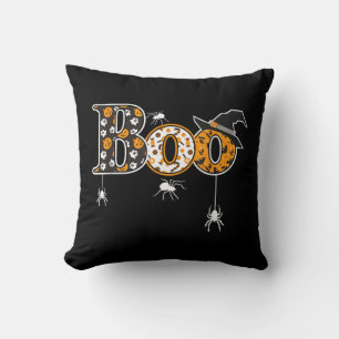 Boo With Spiders And Witch Hat Halloween Cushion