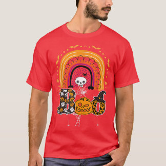 Boo With Spiders And Witch Hat Halloween Rainbow 2 T-Shirt