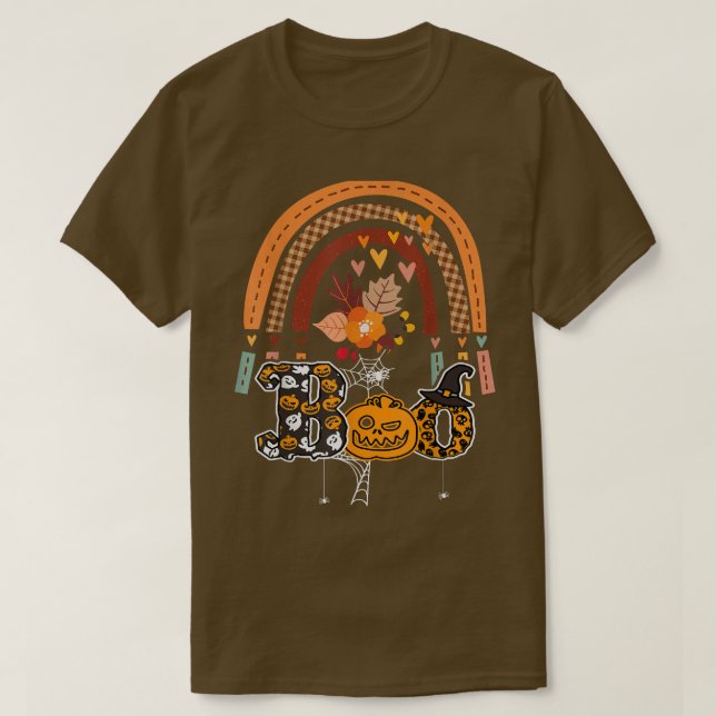 Boo With Spiders And Witch Hat Halloween Rainbow 2 T-Shirt (Design Front)