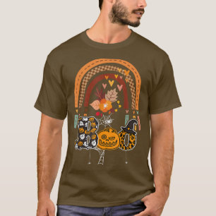 Boo With Spiders And Witch Hat Halloween Rainbow 2 T-Shirt
