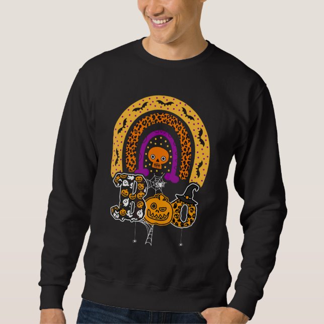 Boo With Spiders And Witch Hat Halloween Rainbow 3 Sweatshirt (Front)