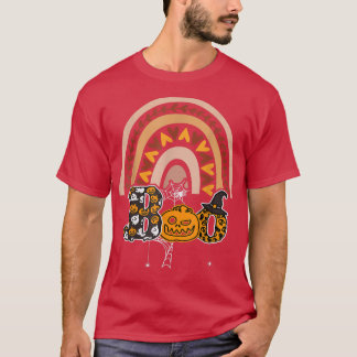 Boo With Spiders And Witch Hat Halloween Rainbow 3 T-Shirt