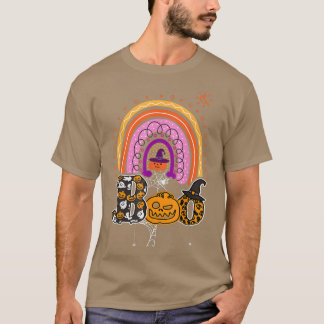 Boo With Spiders And Witch Hat Halloween Rainbow 3 T-Shirt