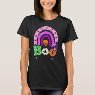 Boo With Spiders And Witch Hat Halloween Rainbow 4 T-Shirt