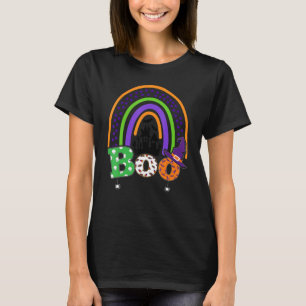 Boo With Spiders And Witch Hat Halloween Rainbow T-Shirt