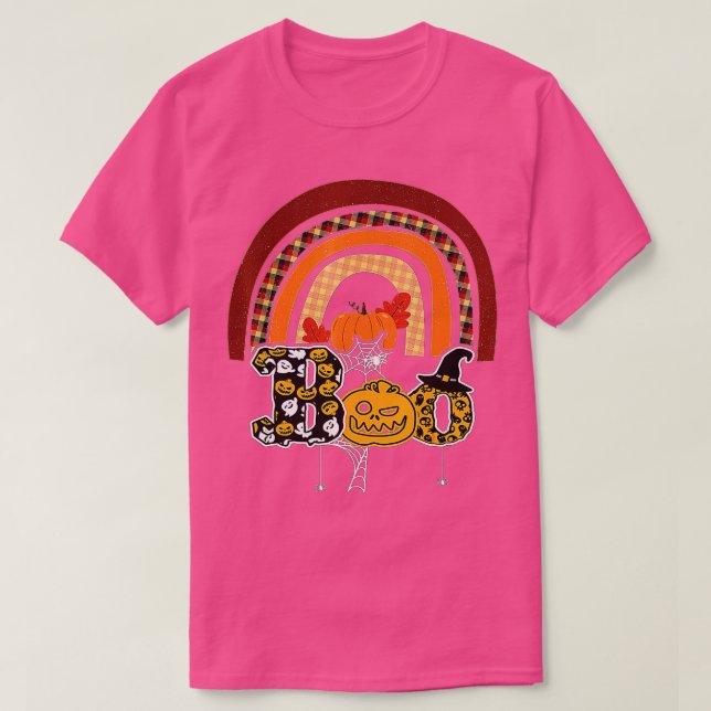 Boo With Spiders And Witch Hat Halloween Rainbow   T-Shirt (Design Front)