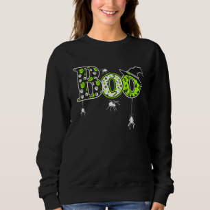 Boo With Spiders And Witch Hat Halloween Sweatshirt
