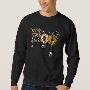 Boo With Spiders And Witch Hat Halloween Sweatshirt