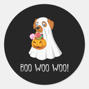 Boo Woo Woo Fun Cute Halloween Ghost Dog Women Tee Classic Round Sticker