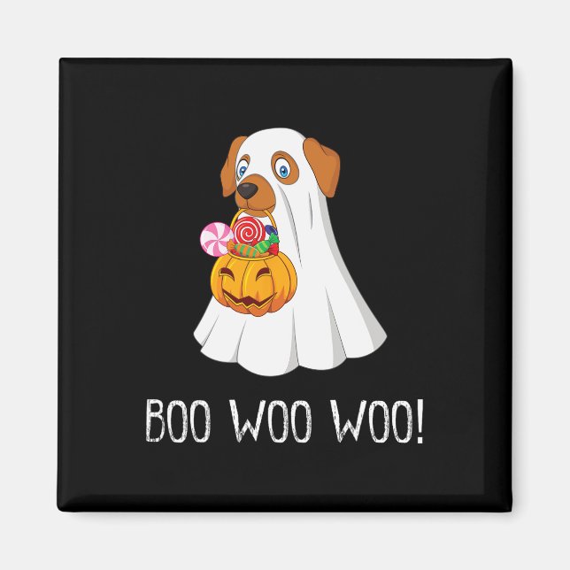 Boo Woo Woo Fun Cute Halloween Ghost Dog Women Tee Magnet (Front)