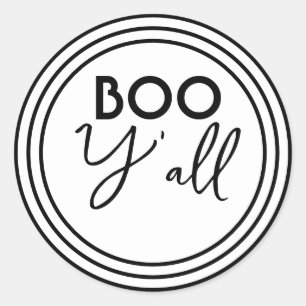 Boo Y’all Black and White Halloween Design Classic Round Sticker