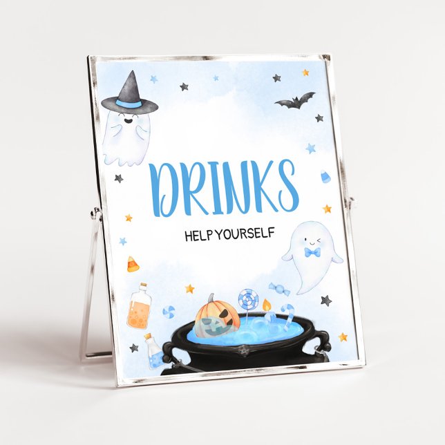 Boo-y Halloween Baby Shower Drinks Poster (Blue Oh Sheet Baby Shower Drinks Sign)
