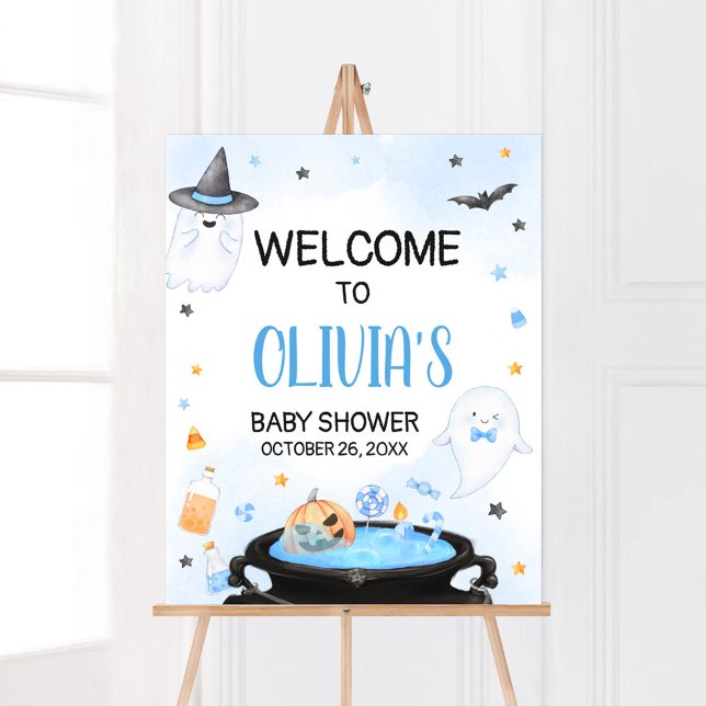 Boo-y Halloween Baby Shower Welcome Poster (Blue Oh Sheet Baby Shower Welcome Sign)