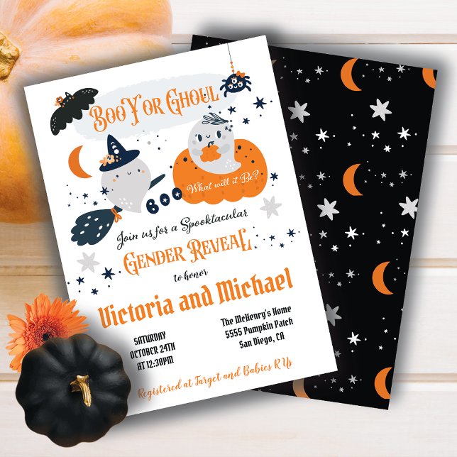 Boo Y or Ghoul Halloween Gender Reveal Baby Shower Invitation (Creator Uploaded)