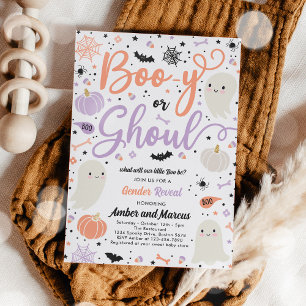 Boo-y or Ghoul Halloween Ghost Gender Reveal Party Invitation