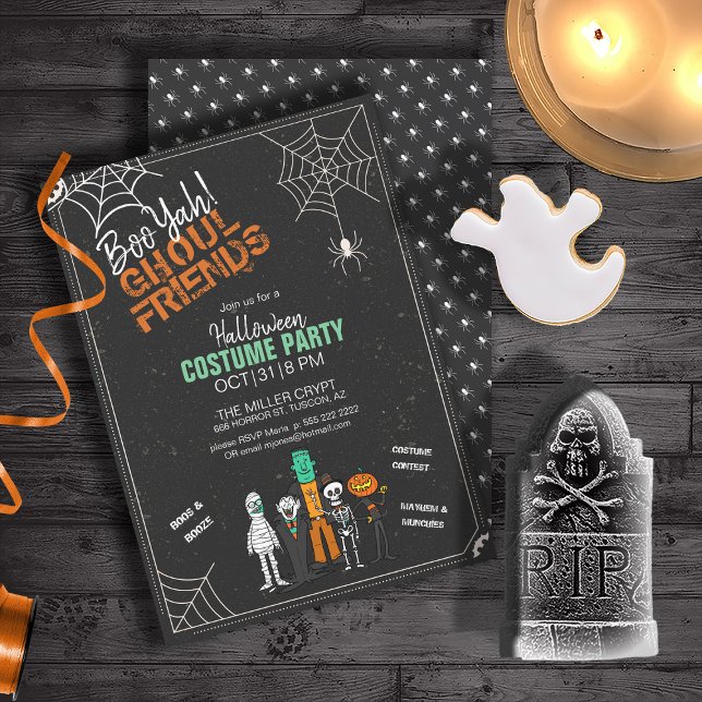Boo Yah Ghoul Friends Halloween Monsters ID684 Invitation (Front/Back In Situ)