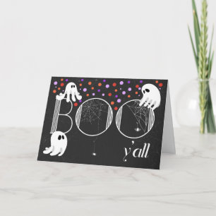 BOO Yall Ghosts Polka Dots and Spiders Halloween Holiday Card