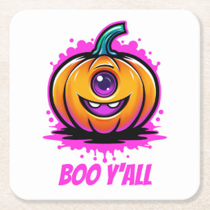 Boo Y'All, spooky adorable Halloween design Square Paper Coaster