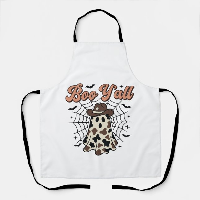 Boo Yall Western Ghost Halloween Design Apron (Front)