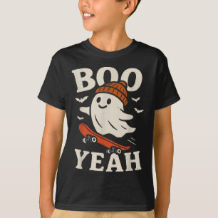 Boo Yeah Funny Ghost In Beanie Skateboard Hallowee T-Shirt