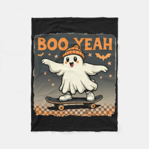 Boo Yeah Halloween Funny Spooky Ghost Skateboard Fleece Blanket