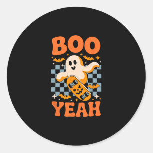 Boo Yeah Skateboarding Ghost Funny Halloween Skate Classic Round Sticker