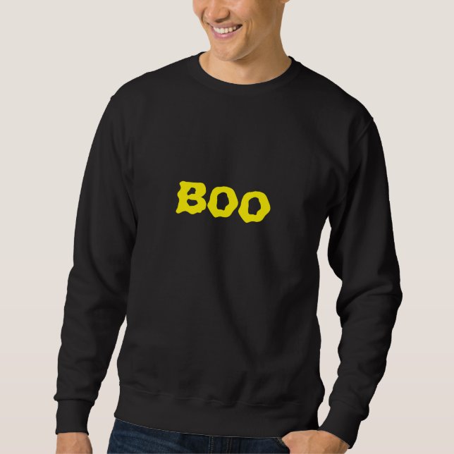 Boo yellow black spooky typography Halloween Sweatshirt (Front)