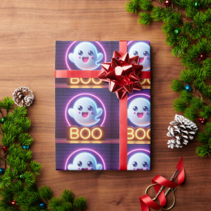 BOO Yellow Halloween Ghost Wrapping Paper