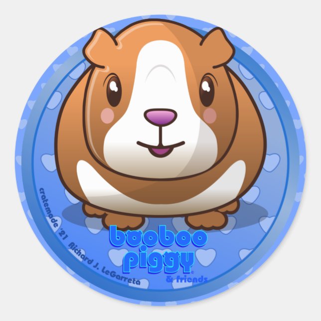Booboo Piggy Round blue sticker (Front)
