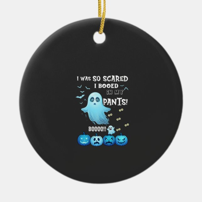 Booed Pants Halloween Ghost Blue Pumpkins Ceramic Tree Decoration (Front)