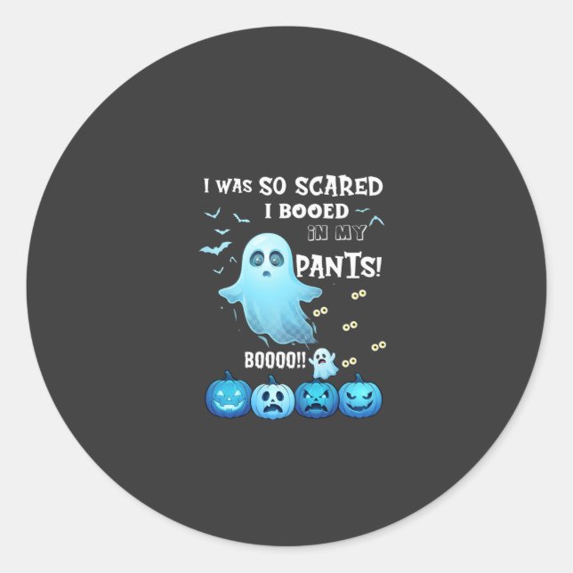 Booed Pants Halloween Ghost Blue Pumpkins Classic Round Sticker (Front)