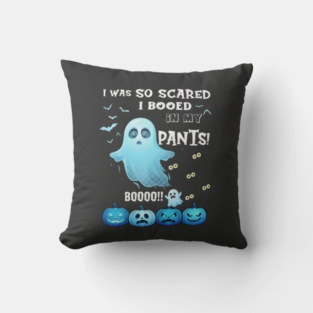 Booed Pants Halloween Ghost Blue Pumpkins Cushion (Front)