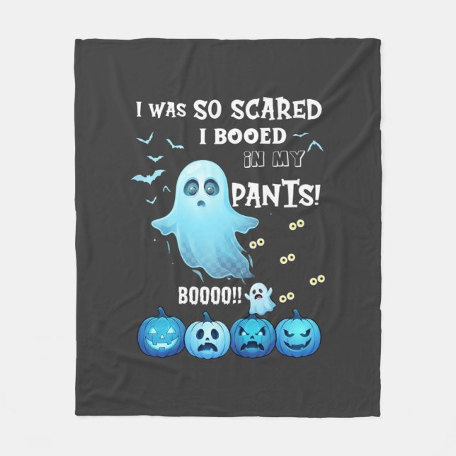 Booed Pants Halloween Ghost Blue Pumpkins Fleece Blanket (Front)
