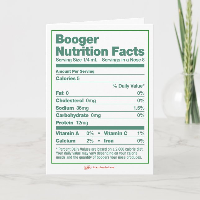 Booger Nutrition Facts Holiday Greeting Card (Front)