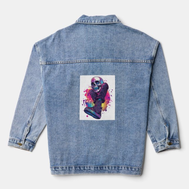 Boogie Bones – Funny 70s Disco Skull Denim Jacket (Back)