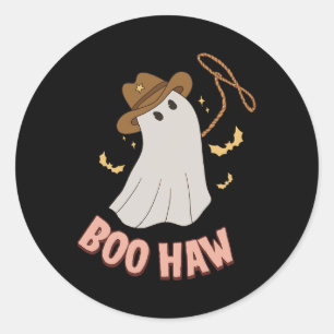 BooHaw  Ghost Halloween Cowboy Cowgirl Costume Ret Classic Round Sticker