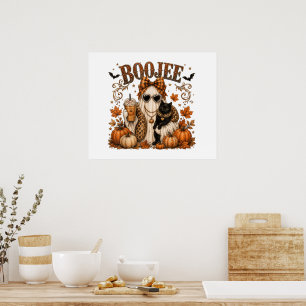 Boojee Ghost Halloween Pumpkin Coffee Black Cat Poster