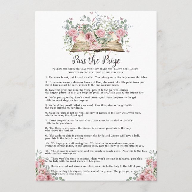 Book a New Chapter Pass the Prize Bridal Fun Game Card (Front)
