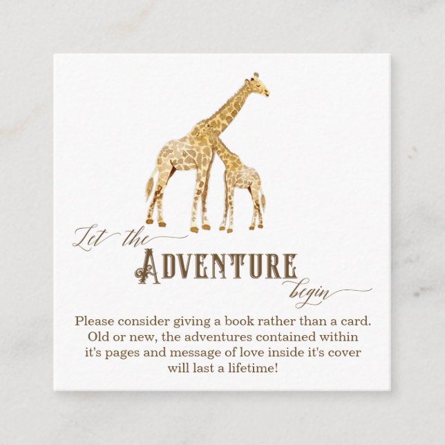Book Adventure Enclosure Boy Baby Shower Giraffe Card (Front)
