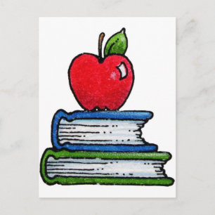 Book and apple postcard