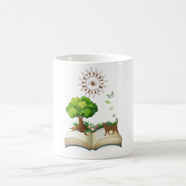 Book and Cat Colourful Coffee Mug (Center)