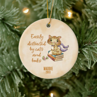 Book and Cat Lover Ceramic Tree Decoration