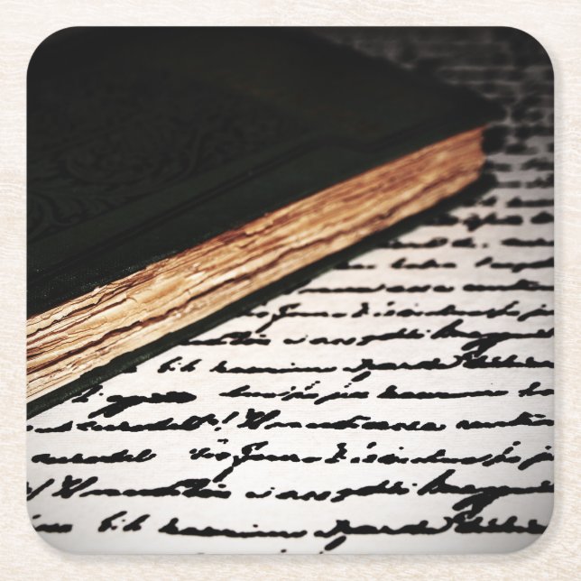 Book and Letter Square Paper Coaster (Front)