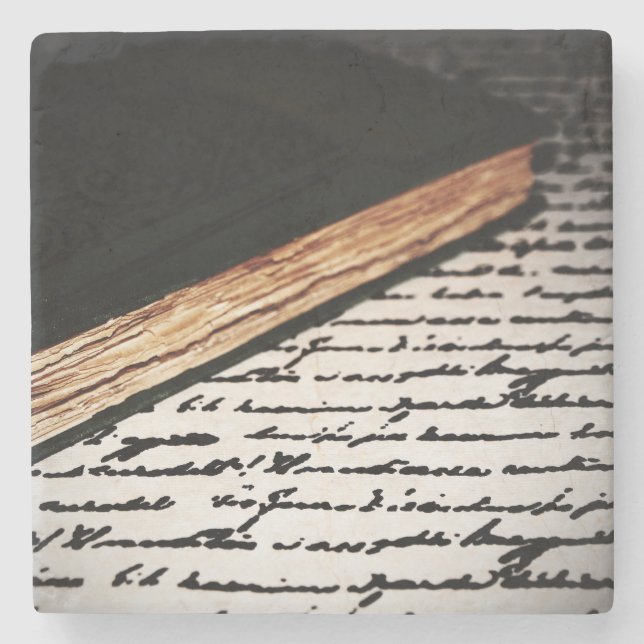 Book and Letter Stone Coaster (Front)