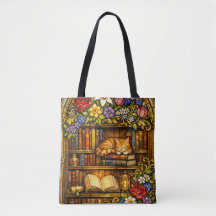 Book and Sleeping Cat Lovers Faux Stain Glass