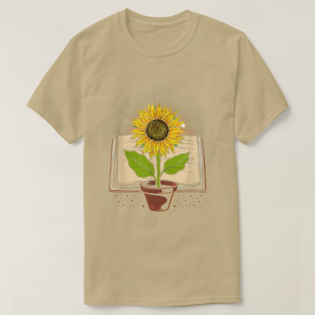 Book And Sunflower Reading Lover Sunflower Lover  T-Shirt (Design Front)
