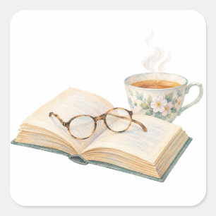 Book and Tea by the Window Square Sticker